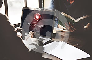 Fraud Alert Caution Defend Guard Notify Protect Concept photo