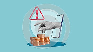 Fraud alert - Scam Phishing Caution Deception Concept. Scam alert, software warning and fraud prevention