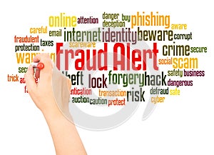 Fraud alert word cloud hand writing concept