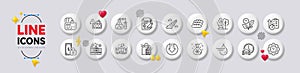 Fraud, Hydroelectricity and Santa sack line icons. For web app, printing. White buttons 3d icons. Vector