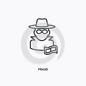 Fraud outline icon. Simple linear element illustration. Isolated line fraud icon on white background. Thin stroke sign can be used