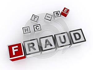 fraud word block on white photo