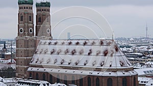 frauenkirche church munich germany in winter from above