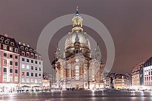 Frauenkirche at night in Dresden, Germany