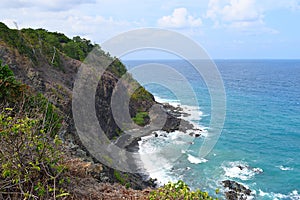 Fraught with Danger - Brae with Steep Hillsides into Blue Ocean below - Chidiya Tapu, Port Blair, Andaman Nicobar, India