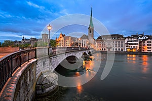 Fraumunster Church and Limmat River in the Morning, Zurich, Switzerland photo