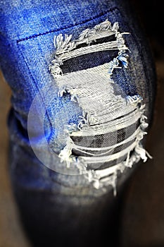 Frayed Blue Jeans Worn Denim Pants