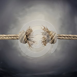 Frayed rope teeters on edge of breaking, vulnerability epitomized