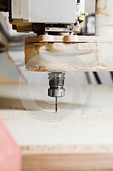 Frazier in cnc router, close up shot. Computer numerical control machine.