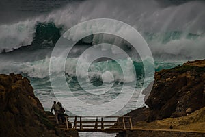 Freak wave at the coastline in Portugal