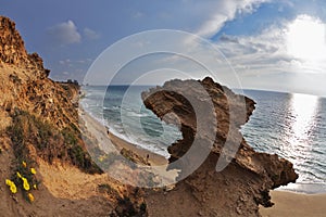 Freakish rocks on coast of Mediterranean sea photo