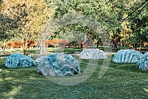 Freakish stones in a park near of the complex Temple of Heaven in Beijing photo
