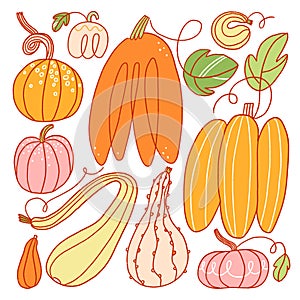 Freaky abstract pumpkins vector illustration set