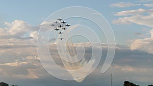 Frecce Tricolori, italian Air Force aerobatic team, at the beginning of looping photo