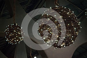 Frederik Meijer Gardens - Grand Rapids, MI /USA - December 18th 2016:Wicker ball with christmas lights on display during the holid