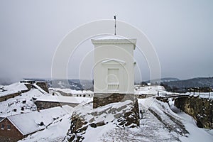 Fredriksten fortress, The bell tower (west facing, winter Scene)