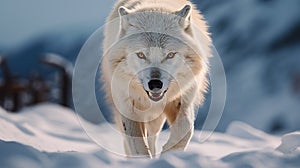 Free 8k White Wolf Walking Through Snow With Intense Facial Expression