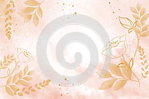 Free background Pink watercolor painting with stripes of flowers and leaves