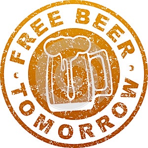 Free beer tommorow design in drynge rubber stamp style.