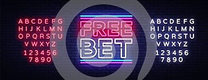 Free Bet Neon sign vector. Light banner, bright night neon sign on the topic of betting, gambling. Editing text neon