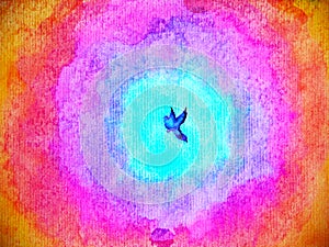 Free bird mind spiritual flying in colorful abstract sky watercolor painting illustration design hand drawing