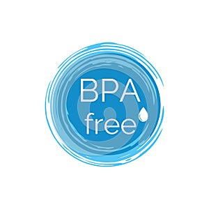 Free BPA icon. Blue round badge with water drop