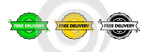 Free delivery badge. Vector. Set of stamp icon Free delivery. Certified badge logo. Stamp Template. Label, Sticker, Icons. Vector