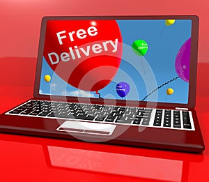 Free Delivery Balloons On Computer Showing No Charge Or Gratis T