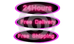Free delivery icon button with pink line glowing. 24hours signs. expedition marketing photo