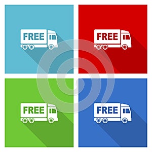 Free delivery icon set, flat design vector illustration in eps 10 for webdesign and mobile applications in four color options