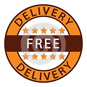 Free delivery. Orange free delivery label icon.