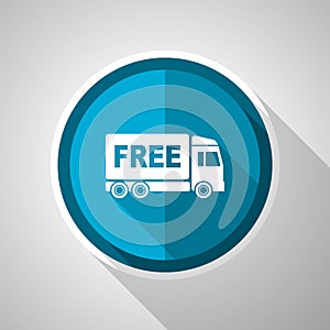 Free delivery symbol, flat design vector blue icon with long shadow