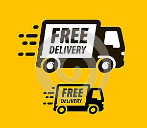 Free delivery symbol. Truck, freight transportation icon or symbol. Vector illustration