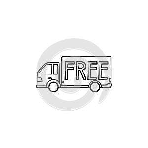 Free delivery truck hand drawn outline doodle icon.