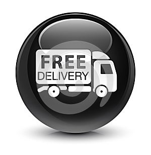 Free delivery truck icon glassy black round button