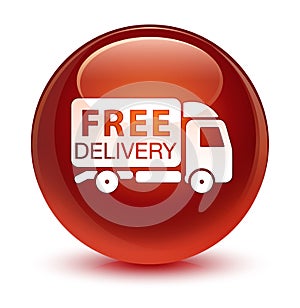 Free delivery truck icon glassy brown round button