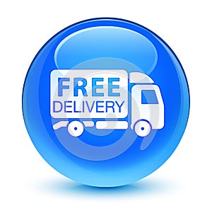 Free delivery truck icon glassy cyan blue round button