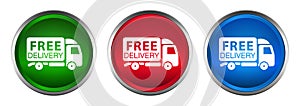 Free delivery truck icon supreme round button set design illustration