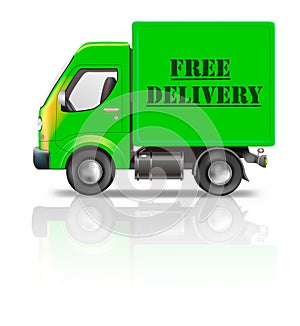 Free delivery truck shipping package from web shop