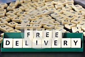 Free delivery word on the black background