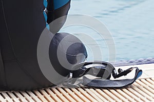 Free diving training on swimming pool