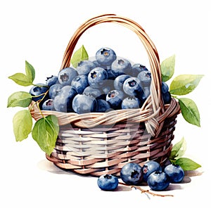Free Download: Realistic Watercolor Blueberry Basket Clipart