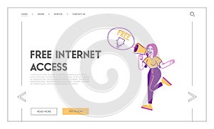 Free Download Services and Internet Content Piracy Landing Page Template. Woman Crying to Loudspeaker