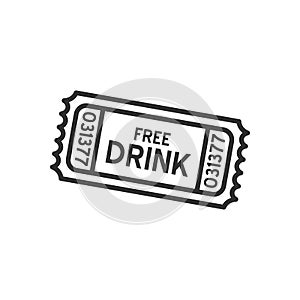 Free Drink Ticket Outline Flat Icon on White