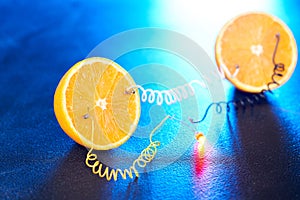 Free energy electricity generator using oranges in blue light