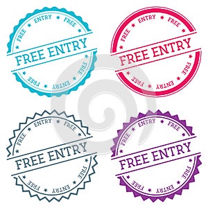 Free entry badge isolated on white background.