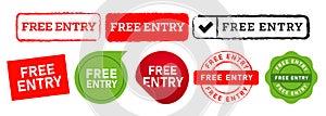 free entry rectangle circle stamp and speech bubble label sign for admission register