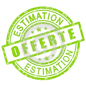 Free estimate in french. Green grunge stamp icon.