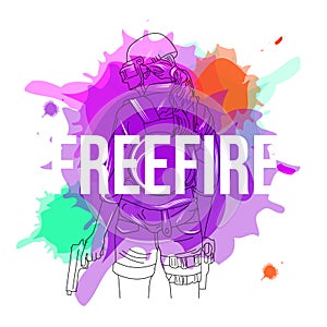 Free fire watercolor illustration art girl soldier vector eps 10