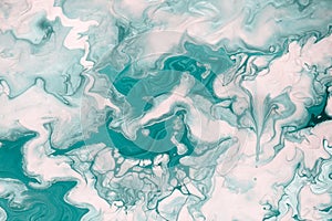Free flowing green and white paint. Marble background or texture. Abstract fluid art